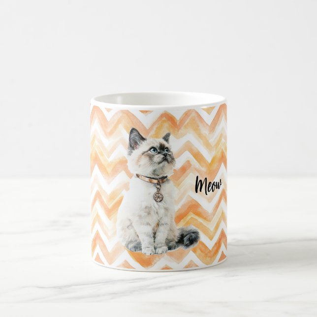 Taza De Café Rayas de cebra naranjas Gato blanco Maullar (Centro)