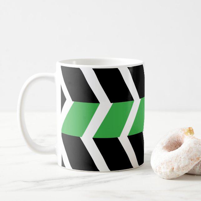 Taza De Café Rayas de Chevron Verde Negro (Con donut)