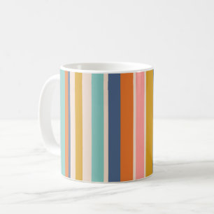 Taza De Café Rayas de color rosa azul y amarillo naranja vertic