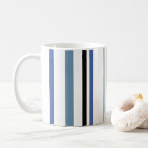 Taza De Café Rayas de Colores de Playa Azul Oro y Blanco