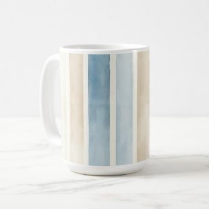Taza De Café Rayas de Crema Azul de Playa