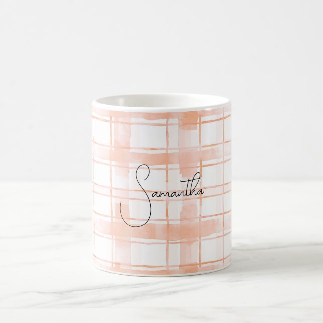 Taza De Café Rayas de Cuadro de Melocotón (Centro)