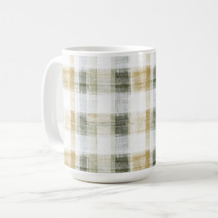 Taza De Café Rayas de Cuadro Escocés Amarillo Verde Blanco