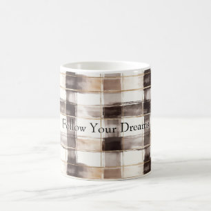 Taza De Café Rayas de Cuadro Escocés Marrón Crema
