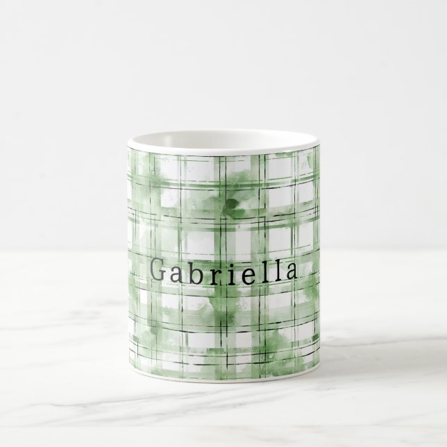 Taza De Café Rayas de Cuadro Verde Blanco   (Centro)