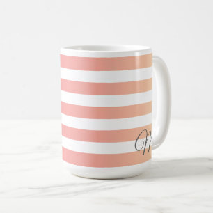 Taza De Café Rayas de gradiente rosado monogramadas