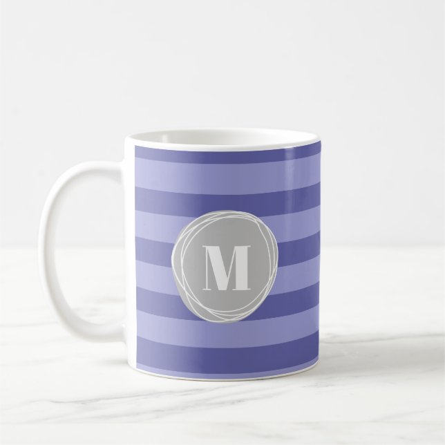 Taza De Café Rayas de guijarro perpendicular morado Monograma (Izquierda)