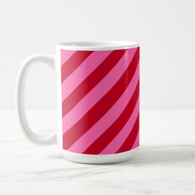 Taza De Café Rayas de menta navideñas rosadas y rojas (Izquierda)
