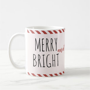 Taza De Café Rayas de menta roja Navidad Alegre y Brillante