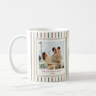 Taza De Café Rayas de Navidad Foto Familiar Personalizada