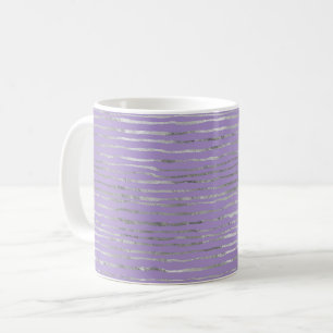 Taza De Café Rayas de plata púrpura lavanda