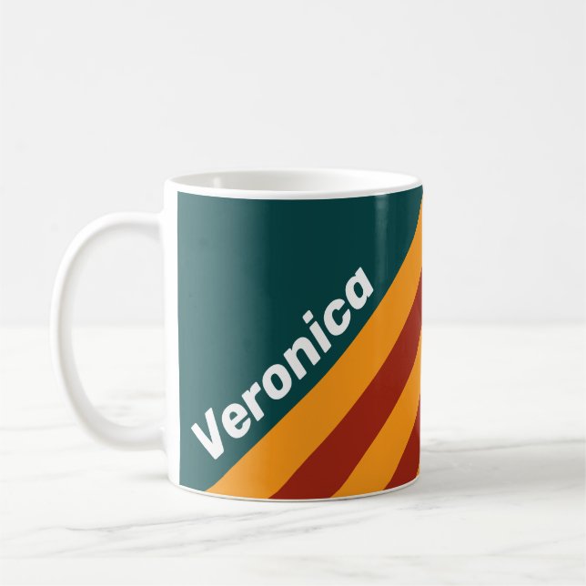 Taza De Café Rayas de Salpicaduras de Teal Oscuro Retro con Nom (Izquierda)