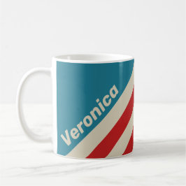 Taza De Café Rayas de Surf Retro Aqua con Nombre