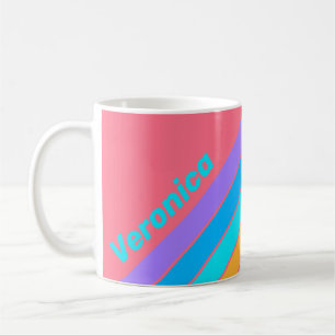 Taza De Café Rayas del amanecer neón de los 80 con nombre