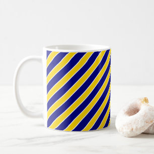 Taza De Café Rayas diagonales clásicas en azul real y amarillo