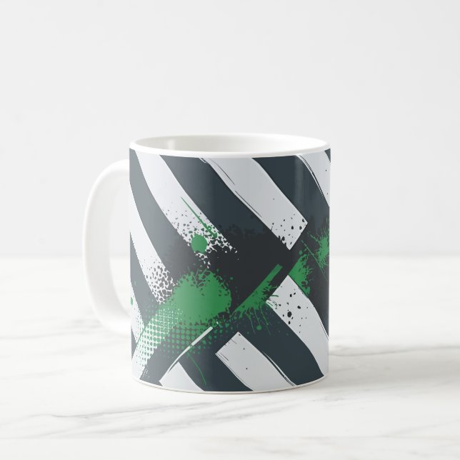 Taza De Café Rayas diagonales con salpicaduras de pintura verde (Anverso izquierdo)