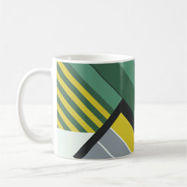 Taza De Café Rayas diagonales modernas en verde, amarillo y gri