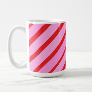 Taza De Café Rayas diagonales rosadas y rojas