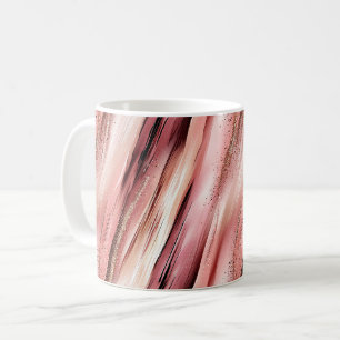 Taza De Café Rayas doradas de brillo de color rosa y burdeos
