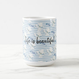 Taza De Café Rayas Eucaliptus Florales Blancas