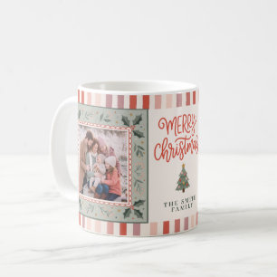 Taza De Café Rayas Festivas de Acebo Navidad Familiar