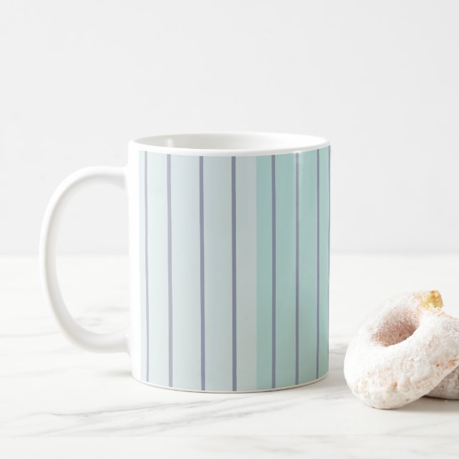 Taza De Café Rayas grises azul turquesa  (Con donut)