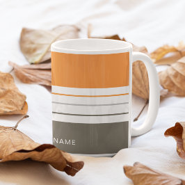 Taza De Café Rayas grises Naranjas otoñales modernas