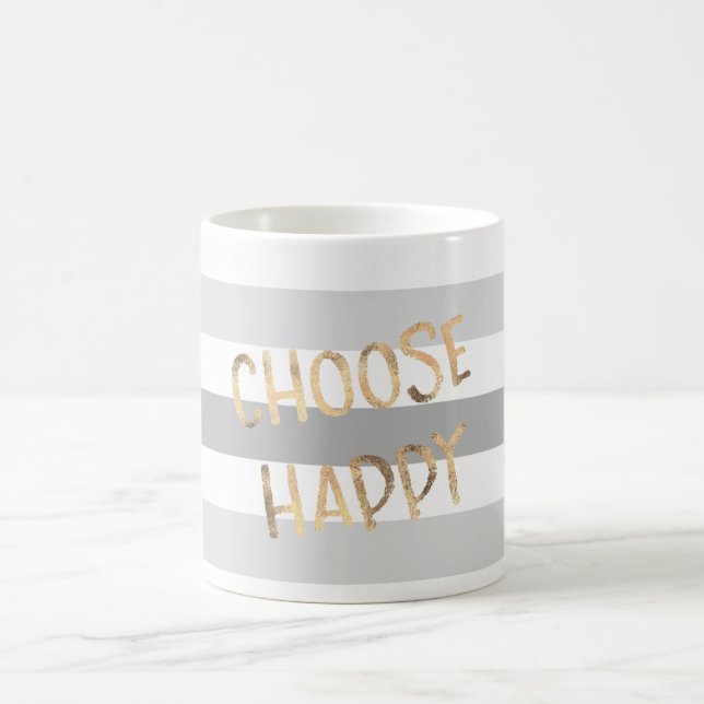 Taza De Café Rayas grises oro elegir feliz (Centro)
