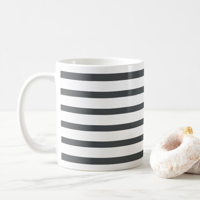 Taza De Café Rayas grises y blancas (Con donut)