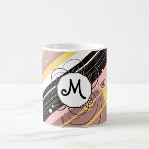 Taza De Café Rayas Lemonade Rosa Moderno-Retro con monograma