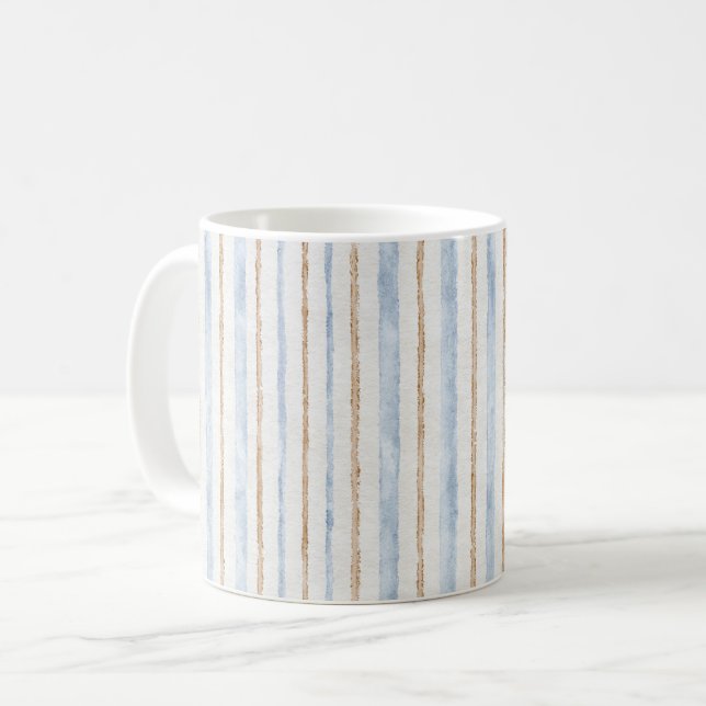 Taza De Café Rayas Marrones Crema Azul (Anverso izquierdo)