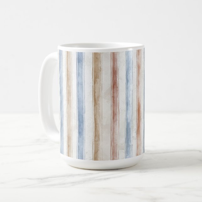 Taza De Café Rayas Marrones Crema Azul Bonito   (Anverso izquierdo)