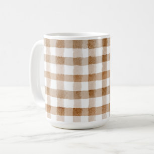 Taza De Café Rayas Marrones Crema Cuadro Marrón Claro
