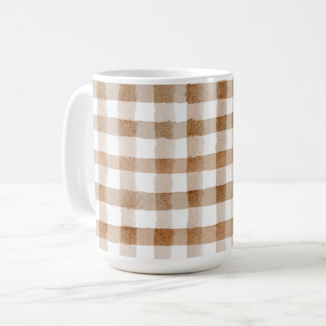 Taza De Café Rayas Marrones Crema Cuadro Marrón Claro (Anverso izquierdo)