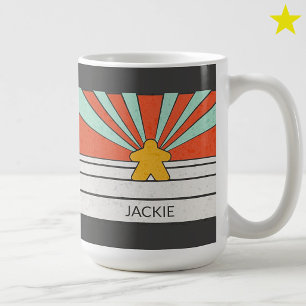 Taza De Café Rayas Meeple Retro Explosión de Sol Nombre Persona