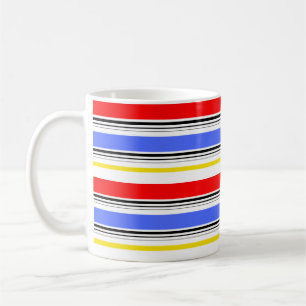 Taza De Café Rayas modernas rojas azules y blancas