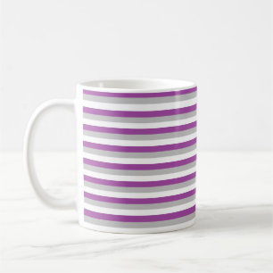 Taza De Café Rayas moradas, plateadas y blancas