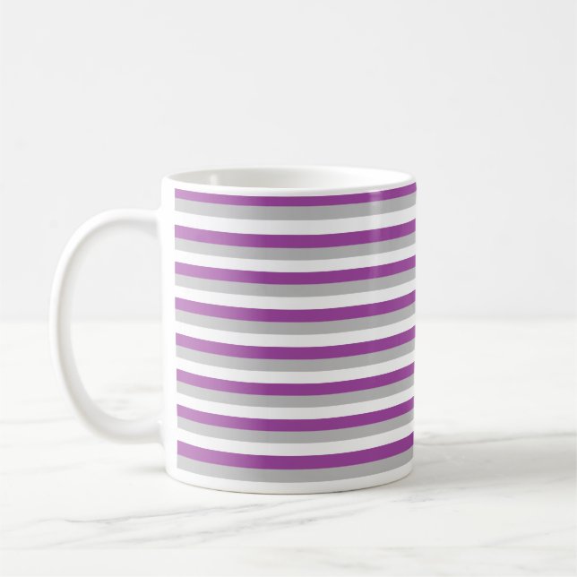 Taza De Café Rayas moradas, plateadas y blancas (Izquierda)
