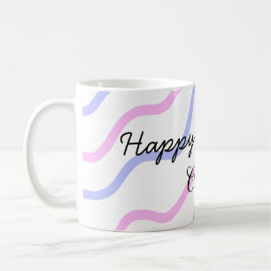 Taza De Café Rayas moradas rosadas feliz cumpleaños añadir nomb