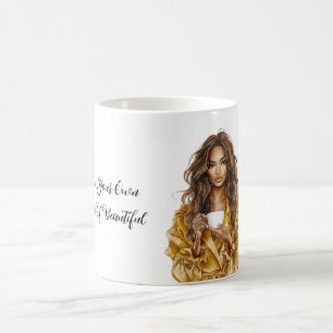 Taza De Café Rayas Negras Amarillas Mujer Pelirroja