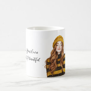 Taza De Café Rayas Negras Amarillas Pelirroja Femenina