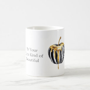 Taza De Café Rayas Negras Blancas Apple con Goteo Dorado