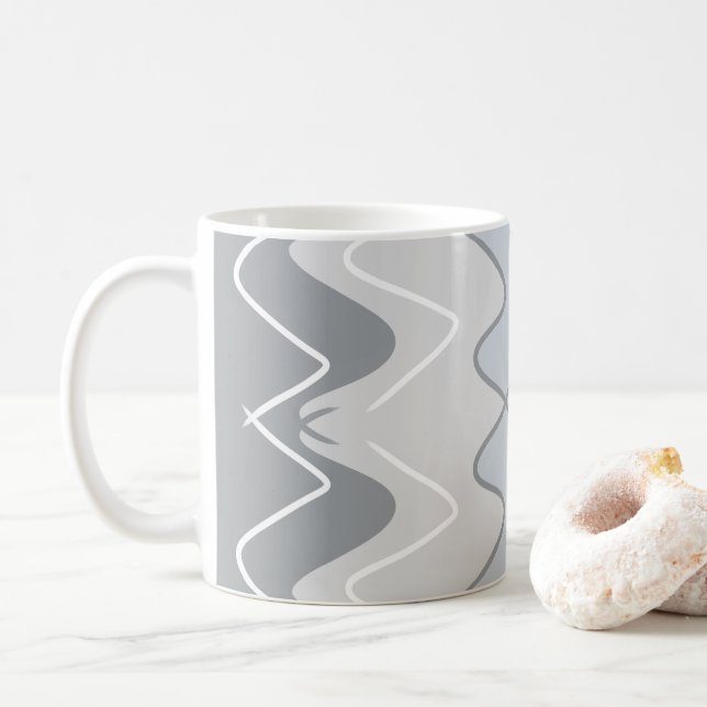 Taza De Café Rayas onduladas verticales, diferentes tonos grise (Con donut)
