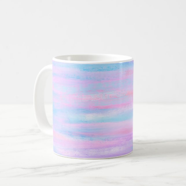 Taza De Café Rayas pintadas de color turquesa rosa morado (Anverso izquierdo)