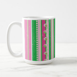 Taza De Café Rayas Preppy modernas rosadas, verdes, blancas