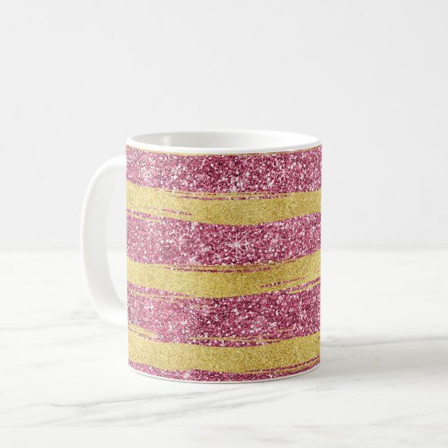 Taza De Café Rayas Purpurinoso de imitación de oro rosado (Anverso izquierdo)