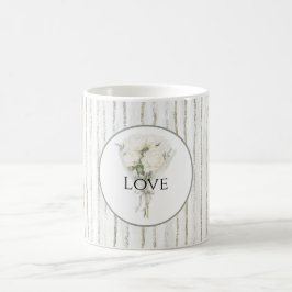 Taza De Café Rayas Ramo Floral de Rosa Blanca Amor