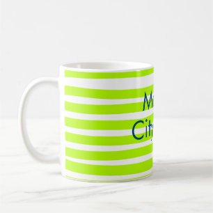Taza De Café Rayas retro amarillo verde neón añaden nombre ciud