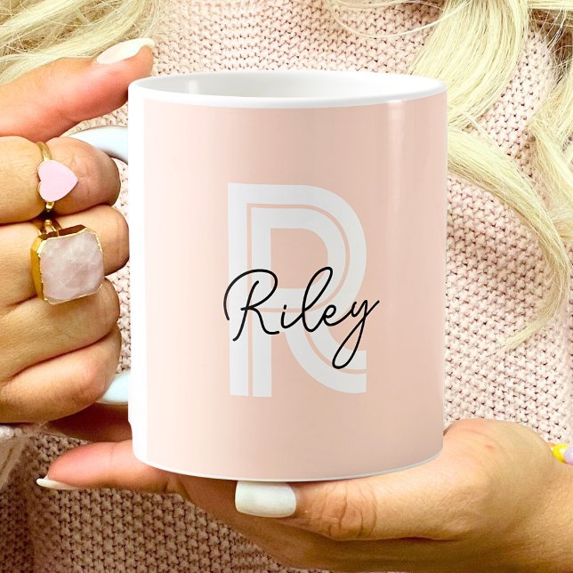 Taza De Café Rayas retro de moda Monograma simple (Subido por el creador)
