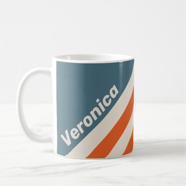 Taza De Café Rayas Retro de Surfside con Nombre (Izquierda)